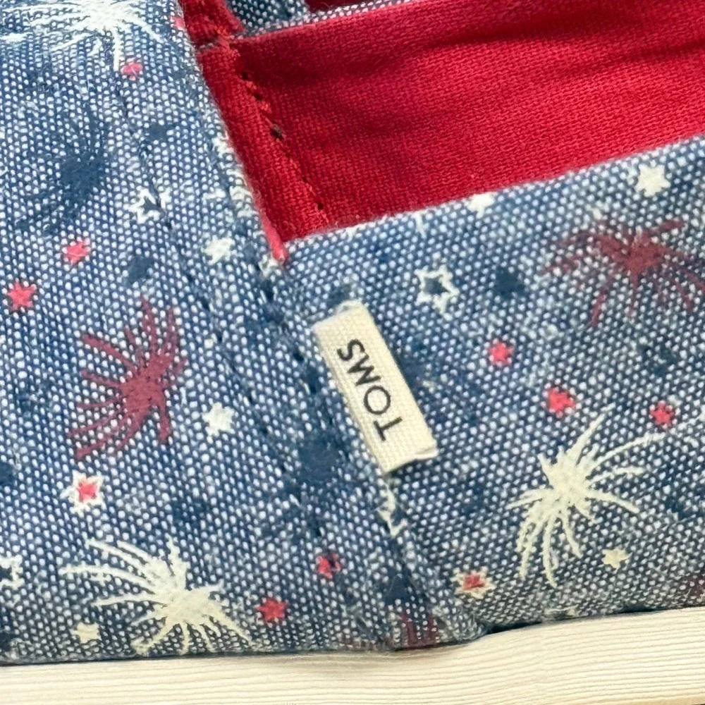 TOMS Womens 9.5 Blue Firework Patriotic Fourth of July Alpargata Slip On Shoes
